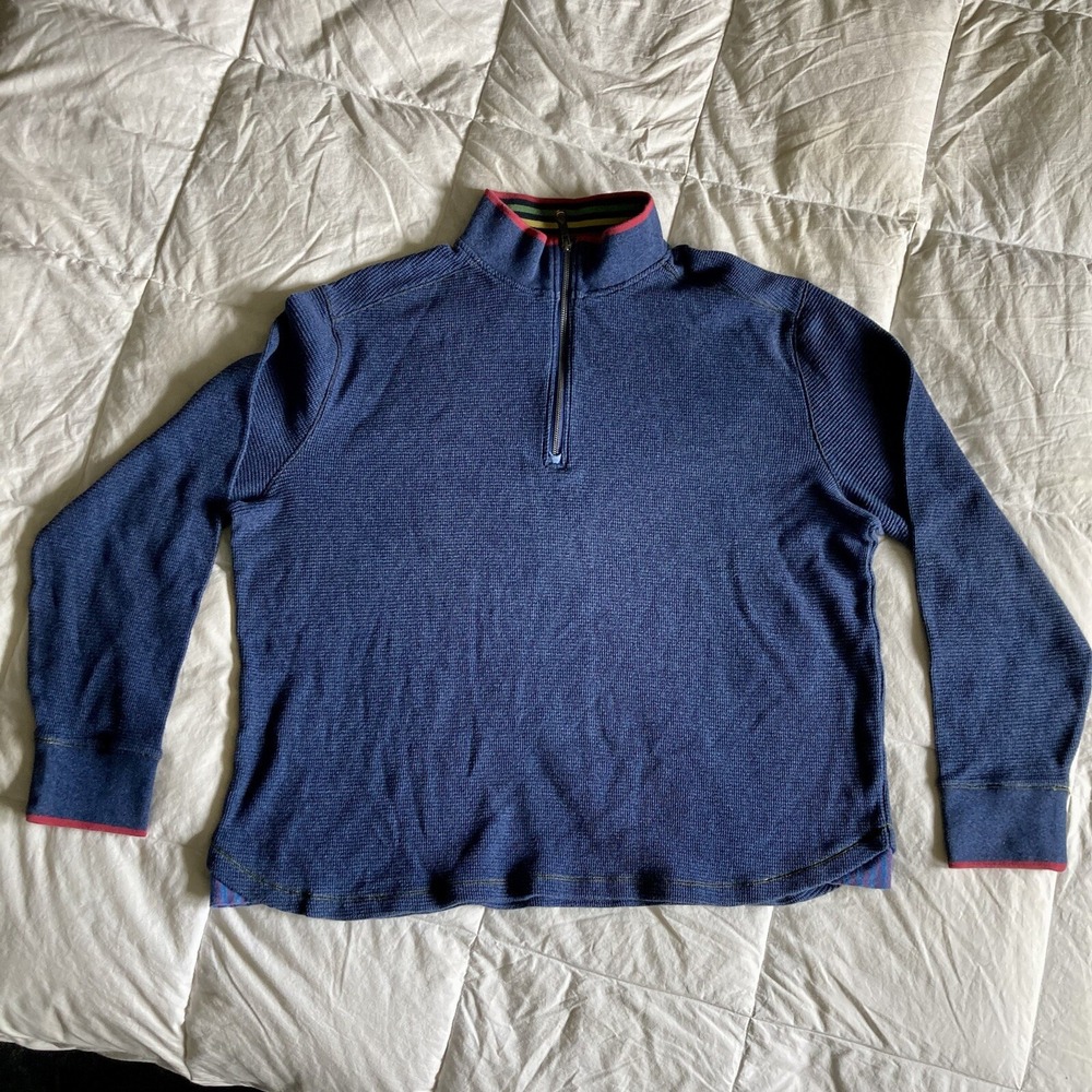 Robert Graham Mens 2XL Thermal Waffle Long Sleeve 1/4Zip Pullover Sweater Blue - Picture 2 of 16